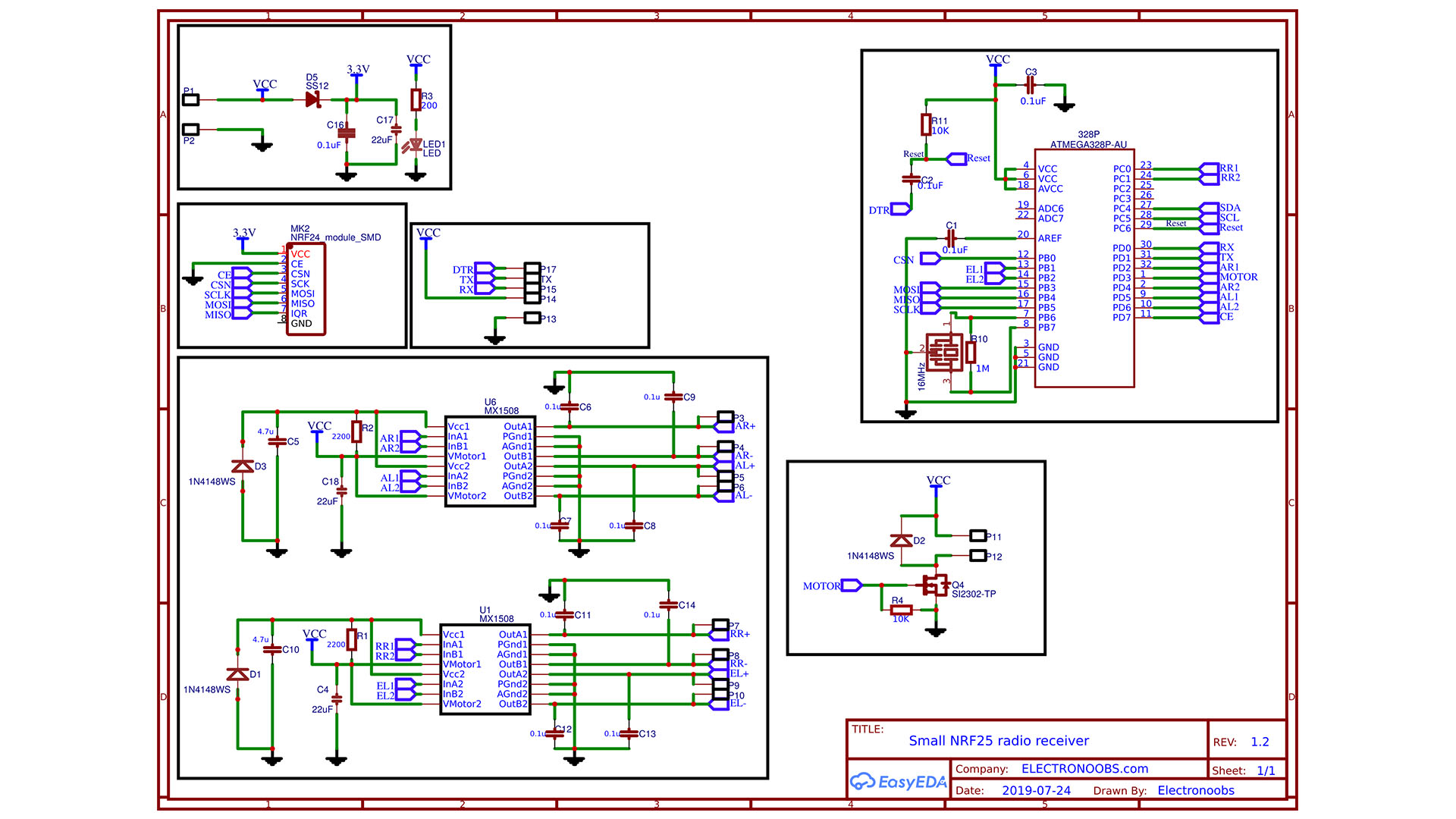 Arduino schematic NRF24 small SMD receiver PCB