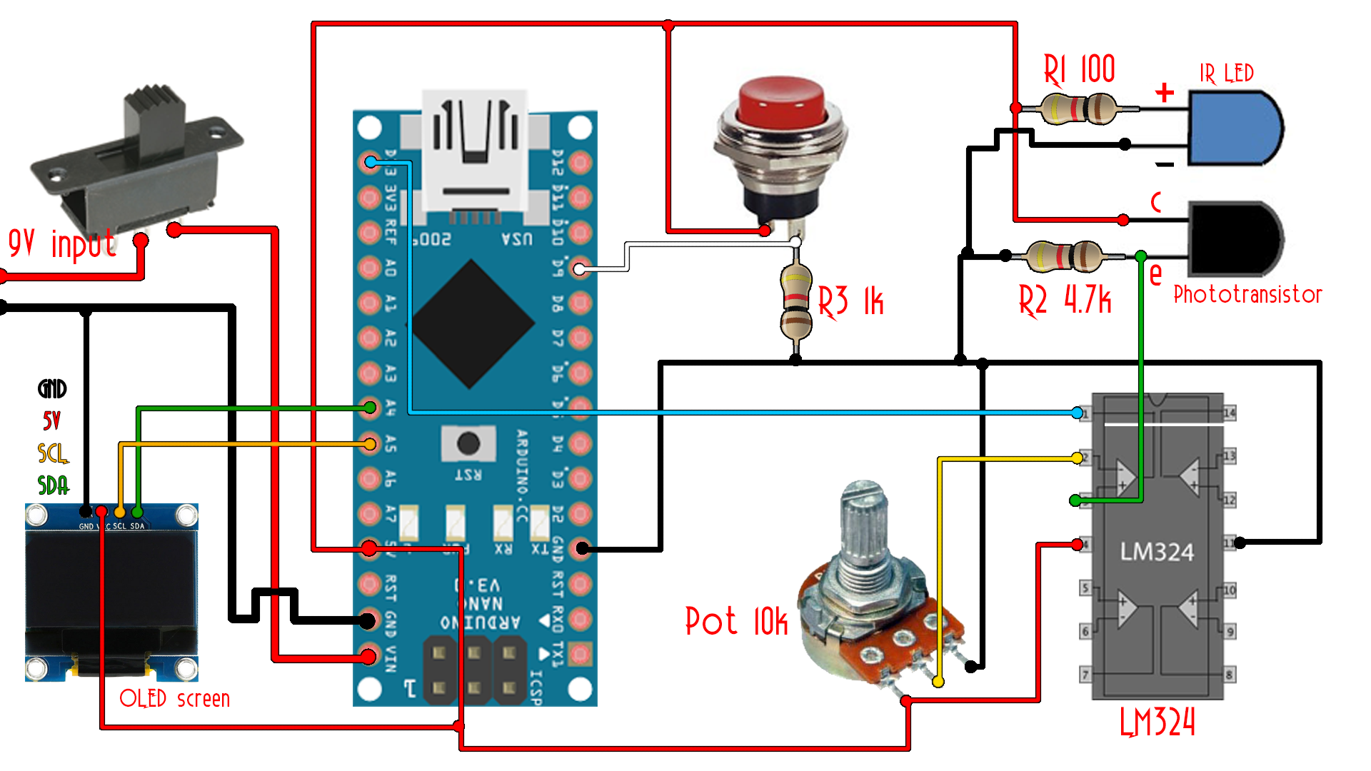 arduino RPM tachometer meter circuit