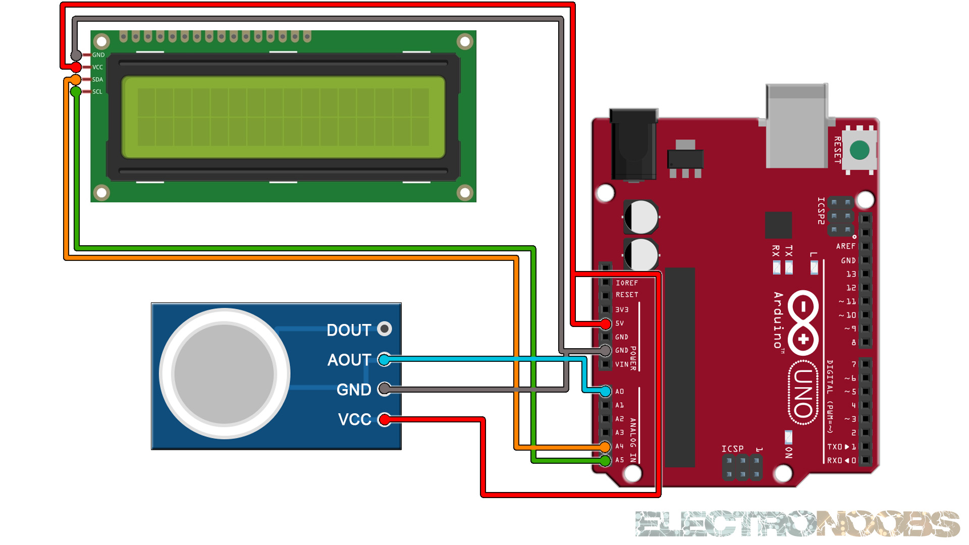 Arduino gas sensor MQ connection schematic