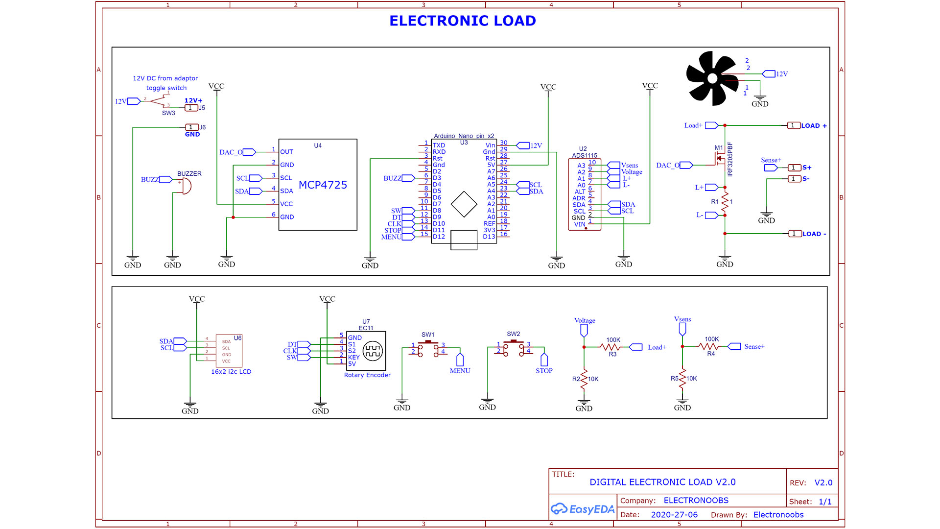 Schematic homemade electronic load with arduino