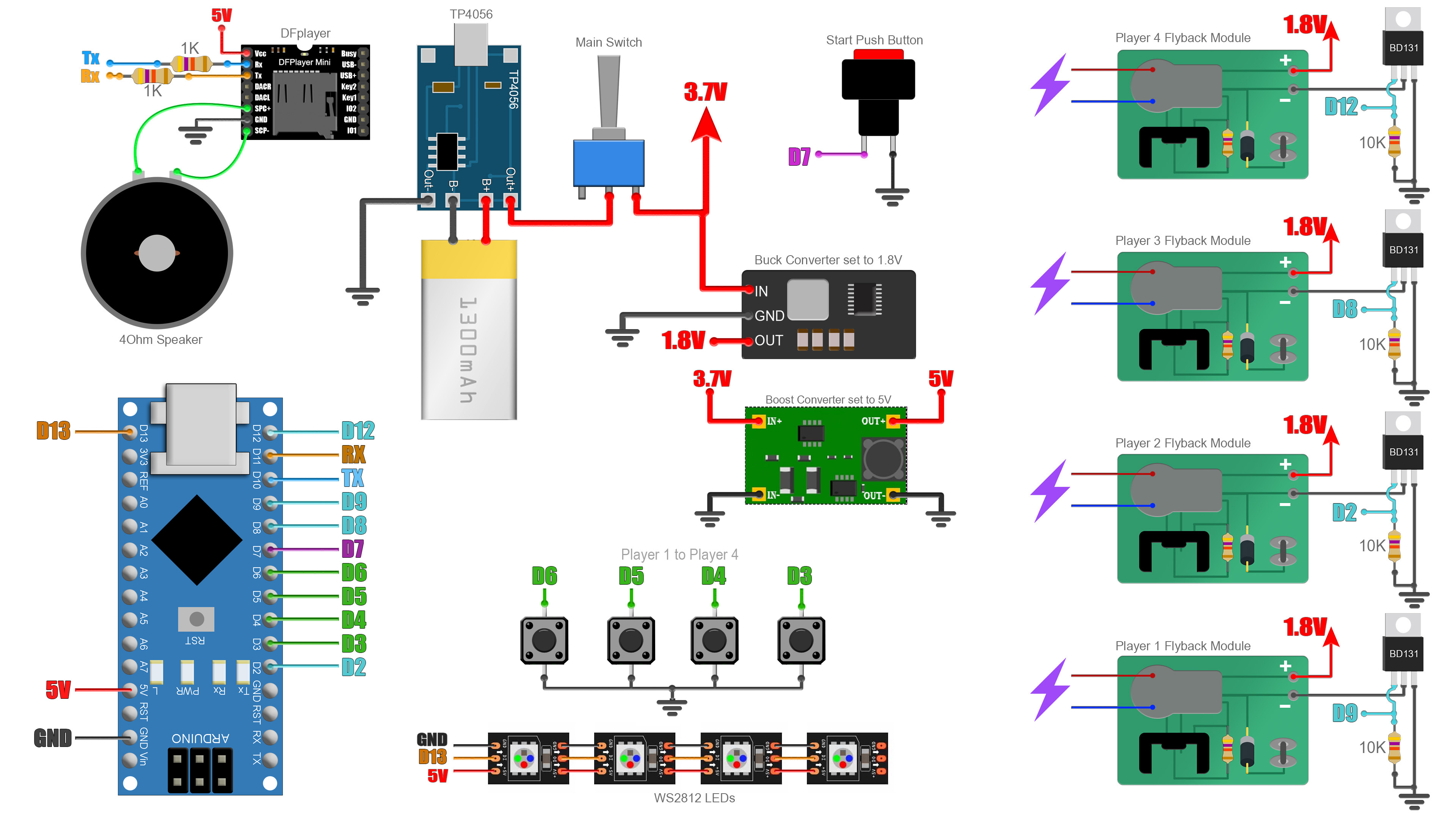 schematic homemade shocking game Arduino