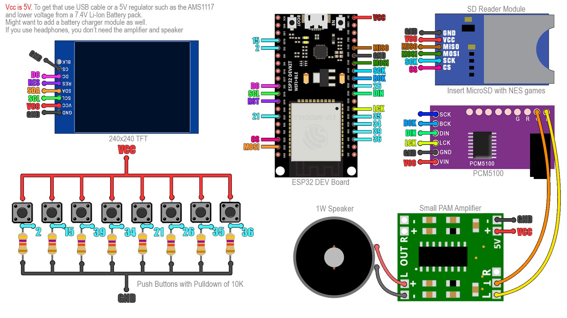 Arduino ESP32 NES console schematic