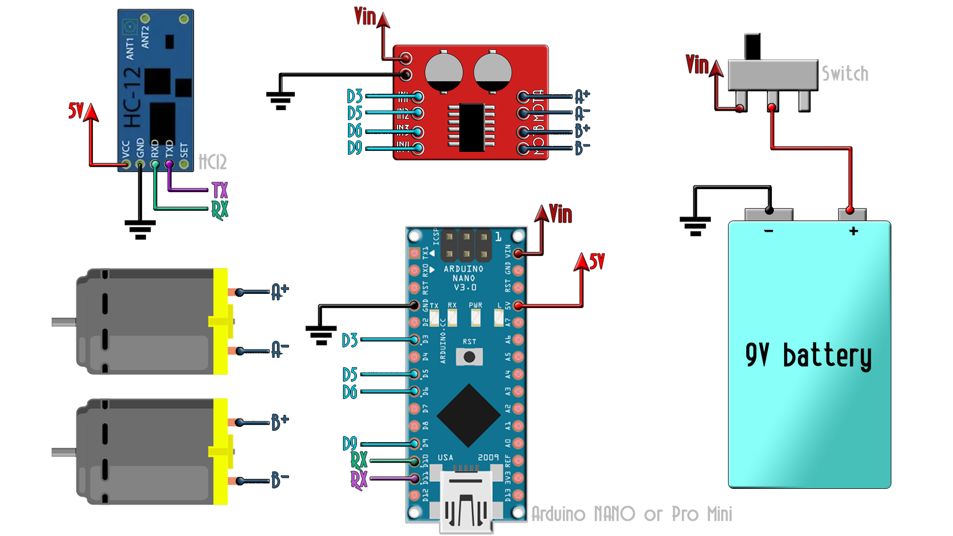 schematic HC12 radio controller arduino