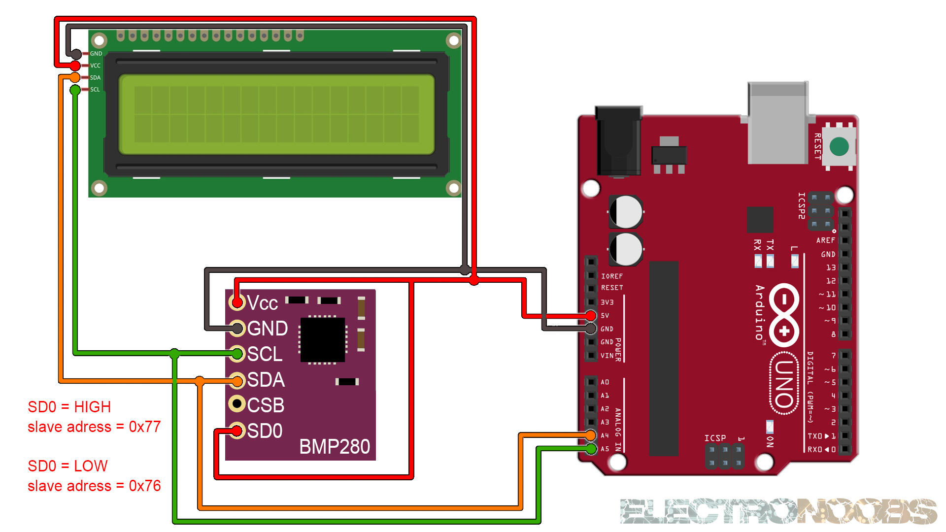 Arduino BMP280 BMP180 connection schematic