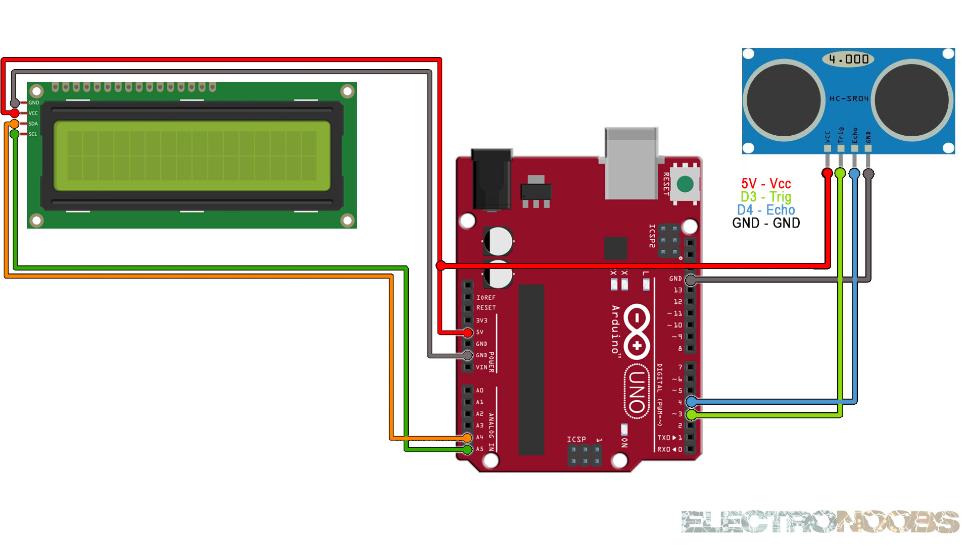 Ultrasonic Sensor HC-SR04r Arduino connection schematic