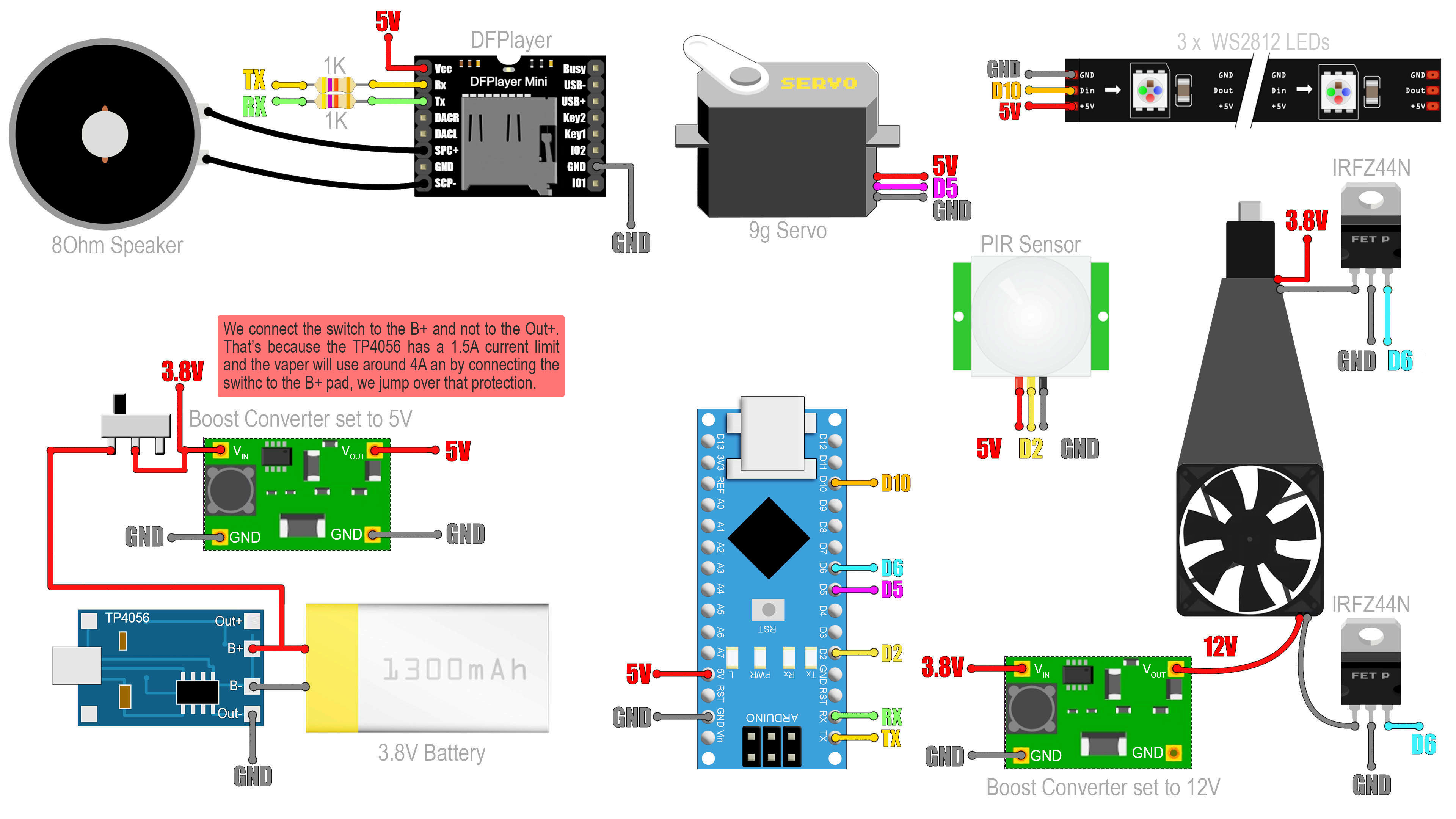 schematic haloween robotic skull Arduino PIR