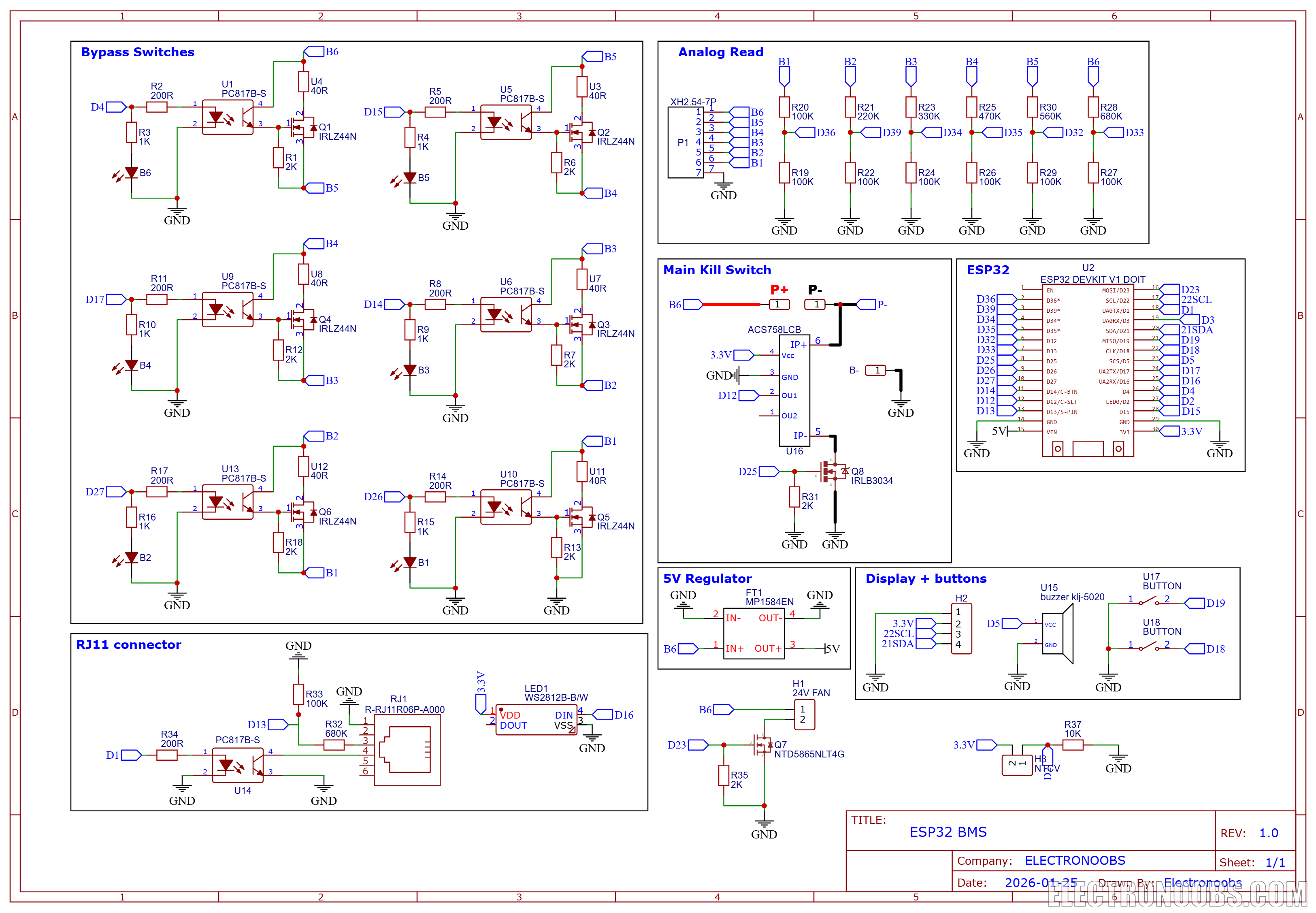 Homemade BMS PCB Scheamtic ESP32
