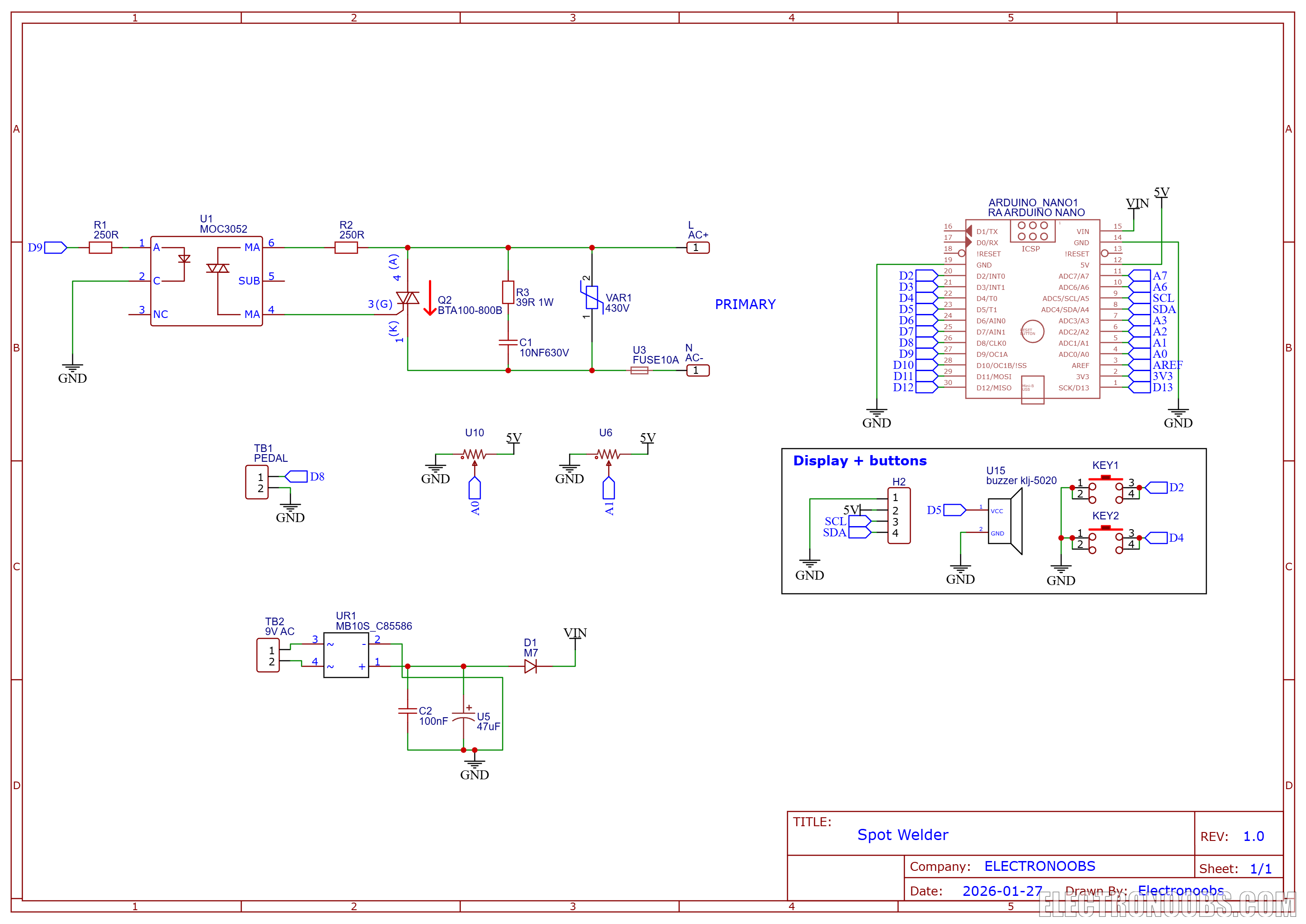Spot welder schematic homemade Arduino